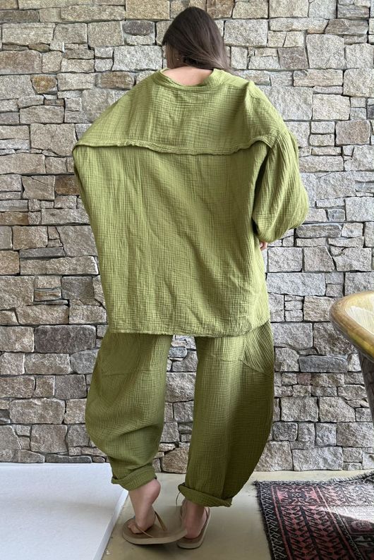 Hush Pillow Cotton Nero Boyfriend Shirt Olive